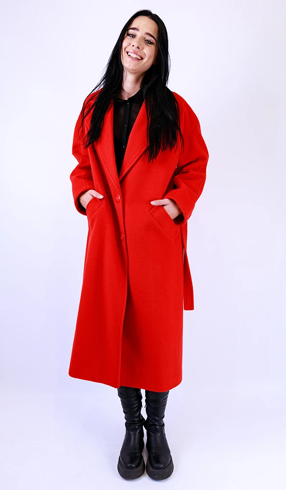 Palton stofă bucle roșie