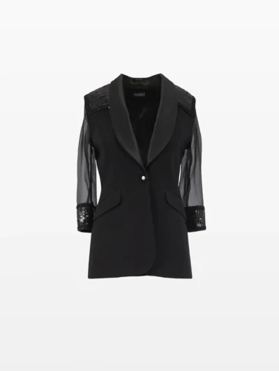 Sacou negru cu mâneci din organza