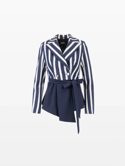 Sacou bleumarin cu dungi albe.