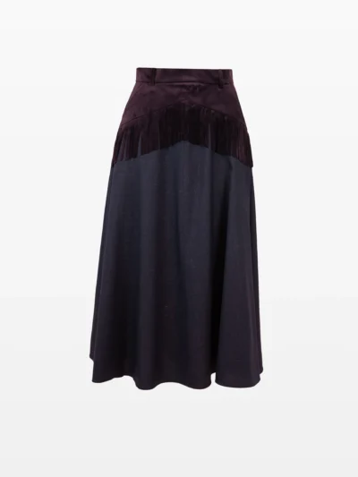 Fustă midi cu franjuri din catifea